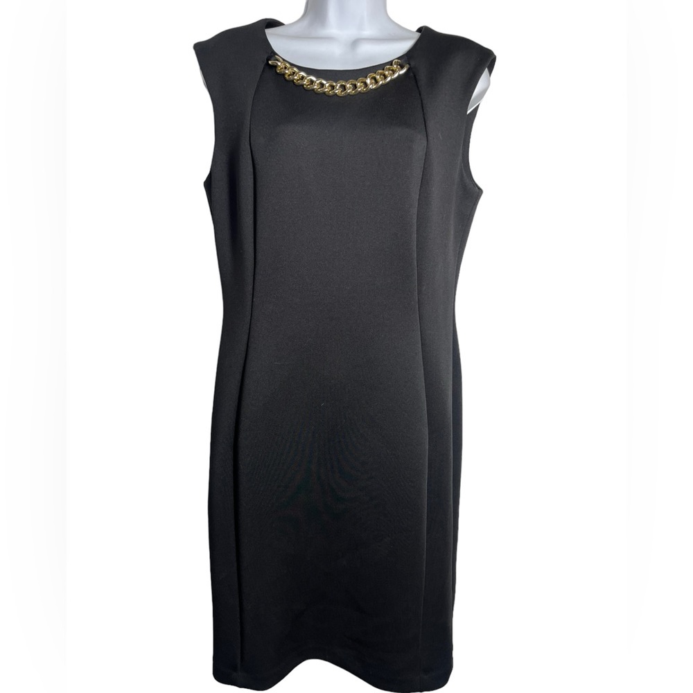 Calvin Klein dress size 12 stunning black sheath dress with gold chain accent 🖤